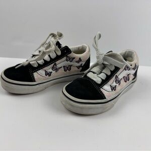 Vans Kids Old skool Black and White Butterfly skate Sneakers size 11